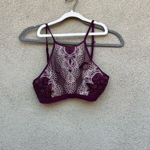 Victorias Secret Body By Victoria Burgundy Crochet Lace High Neck Bralette Small